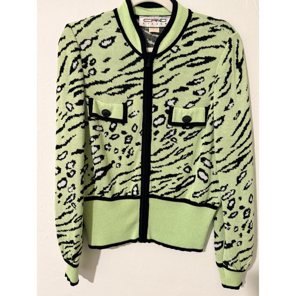 Vintage ERIC STEVEN Animal Print Zip Cardigan | Made in USA | Size 6
